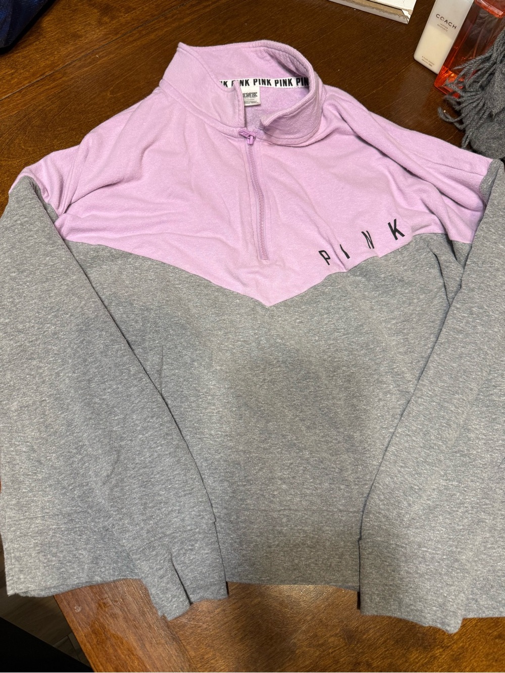 PINK Victoria's Secret Pullover Half Zip Sweatshirt Lilac Purple Grey Large